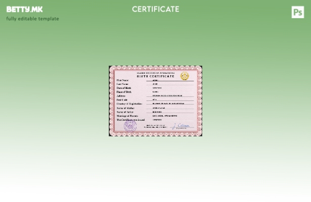 Модерен стил во Авганистан, шаблон ПСД од извод од матична книга на родените